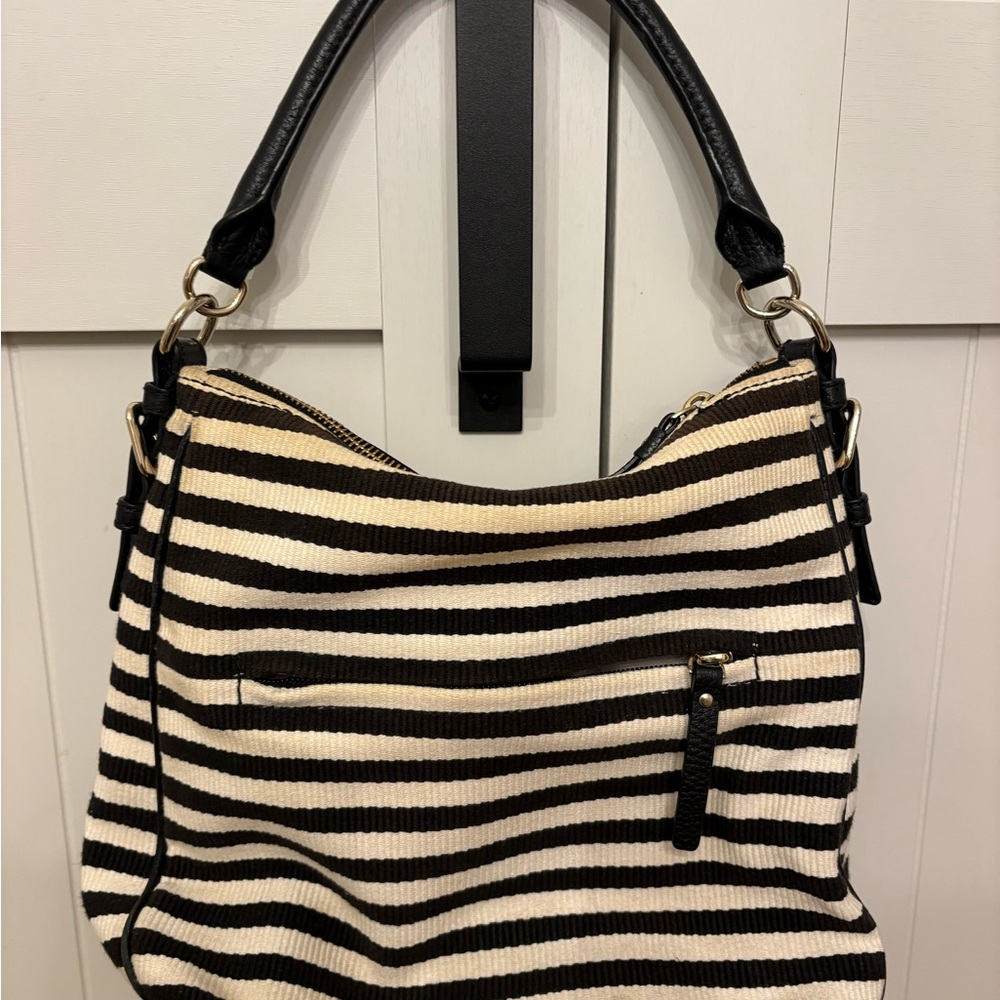 Kate Spade Black and Cream Striped Hand Shoulder Bag 10x10x5 VGUC - Picture 4 of 13